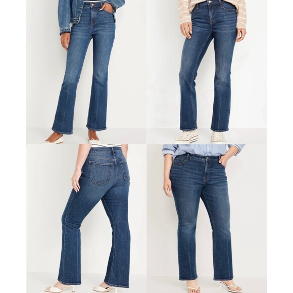 Old Navy Higher High Rise Flare Dark Wash Creased High Waisted Jeans 14 - Picture 3 of 12